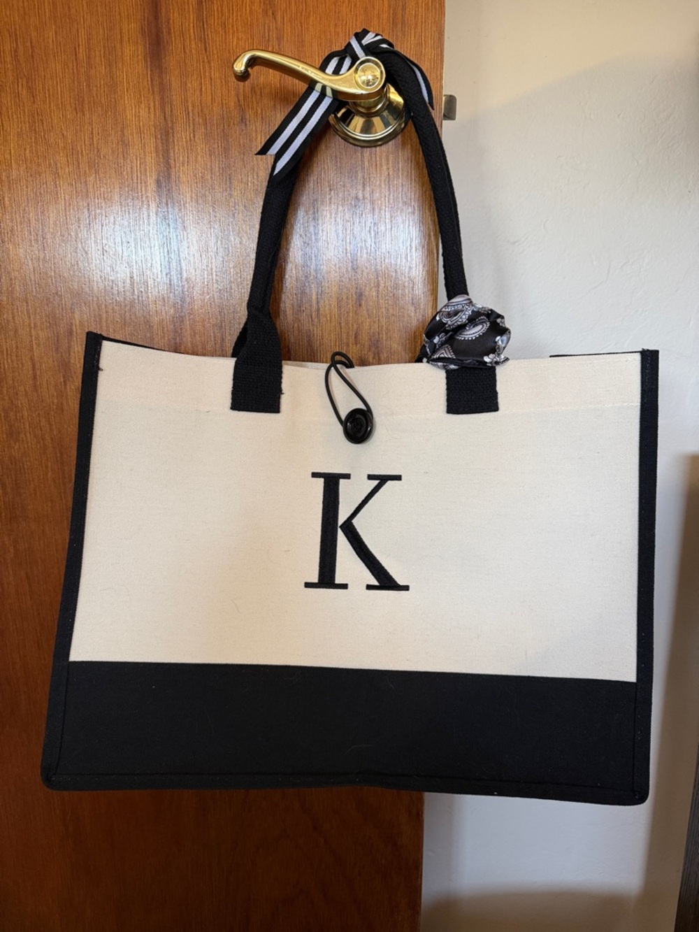 Monogram Canvas Tote Bag in Cream and Black